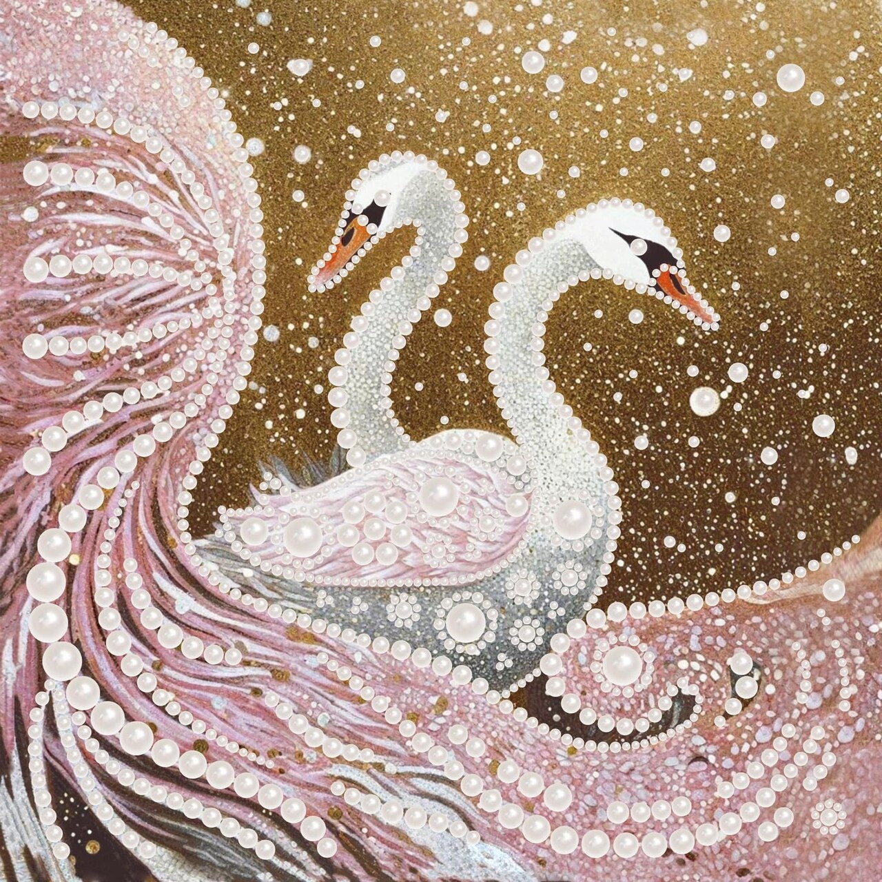 1 Pcs 5D Swan Diamond Painting Kit for Adults – Pink & White Pearl Rhinestone DIY Art Craft, Home Wall Decoration, 11.8×11.8 Inch